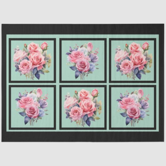 Roze Rose Boeketten Tegels Decoupage Tissuepapier (Voorkant)