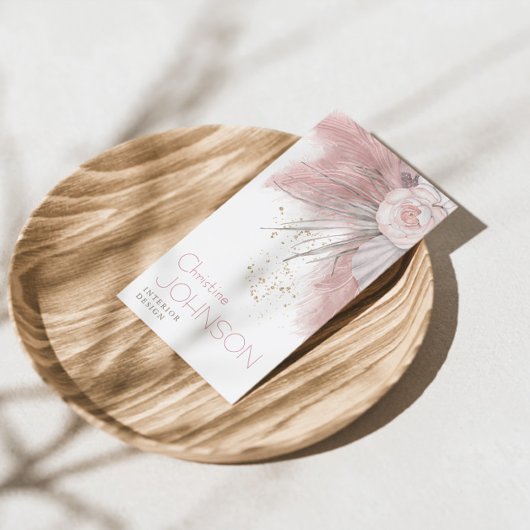 Roze Rose Boho Bohemian Chic Pampas Grass Visitekaartje