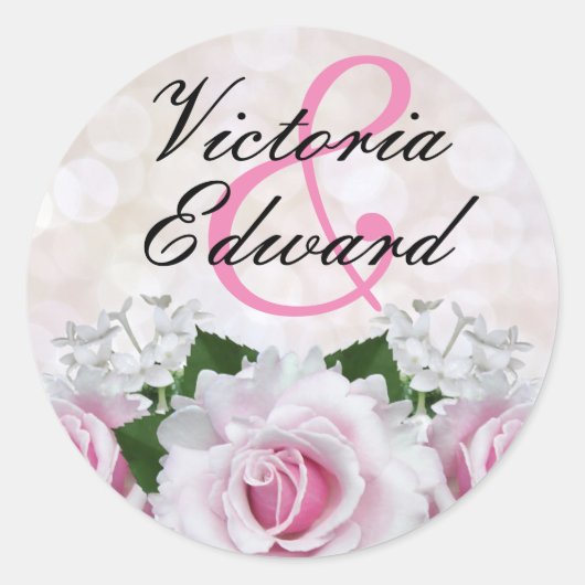 Roze Rose Bokeh Wedding Ronde Sticker (Voorkant)