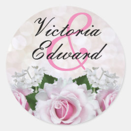 Roze Rose Bokeh Wedding Ronde Sticker