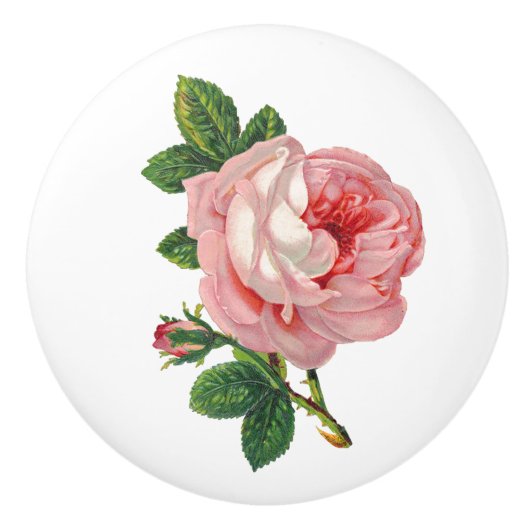 Roze Rose Botanisch Keramische Knop (Voorkant)