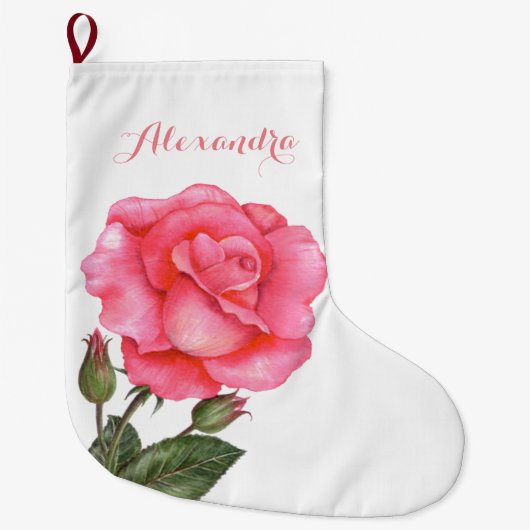 Roze Rose Botanische illustratie Grote Kerstsok (Voorkant)