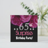 Roze Rose Bouquet 65th Surprise Birthday S001 Kaart (Staand voorkant)