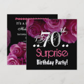 Roze Rose Bouquet 70th Surprise Birthday Metallic Kaart (Voorkant / Achterkant)