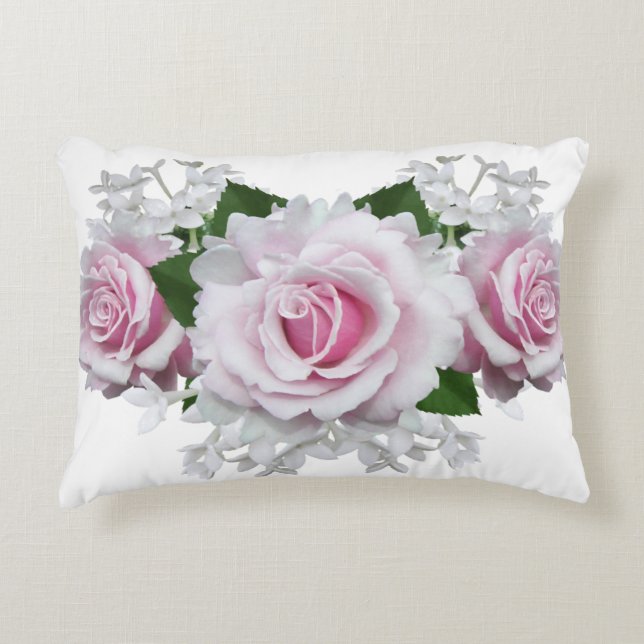 Roze Rose Bouquet Accent Kussen (Voorkant)