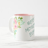 Roze Rose Bouquet Best Moeder Ever Tweekleurige Koffiemok (Voorkant links)