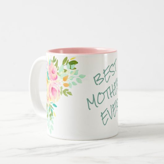 Roze Rose Bouquet Best Moeder Ever Tweekleurige Koffiemok (Voorkant links)
