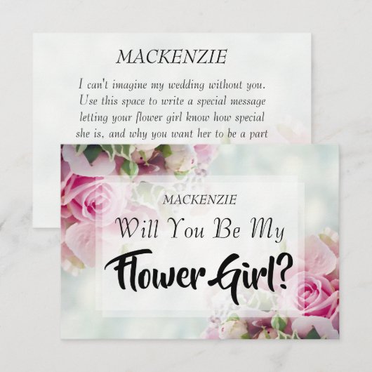 Roze Rose Bouquet Bloemenmeisje Voorstel Kaart (Voorkant / Achterkant)