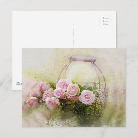 Roze Rose Bouquet Briefkaart (Voorkant / Achterkant)