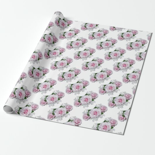 Roze Rose Bouquet Cadeaupapier (Uitgerold)