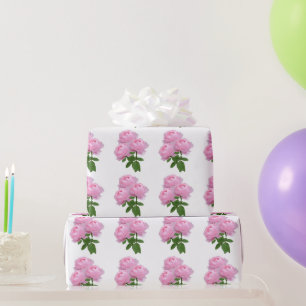 Roze Rose Bouquet Floral Pattern op White Cadeaupapier