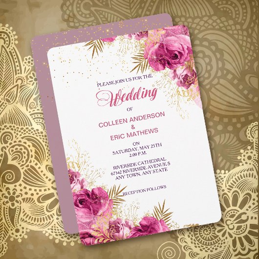 Roze Rose Bouquet Floral Wedding Invitation Kaart