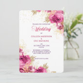 Roze Rose Bouquet Floral Wedding Invitation Kaart (Staand voorkant)