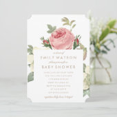 Roze Rose Bouquet Flower Baby shower Invitation Kaart (Staand voorkant)