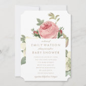 Roze Rose Bouquet Flower Baby shower Invitation Kaart (Voorkant)