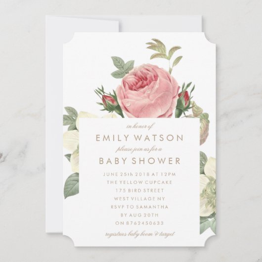 Roze Rose Bouquet Flower Baby shower Invitation Kaart (Voorkant)