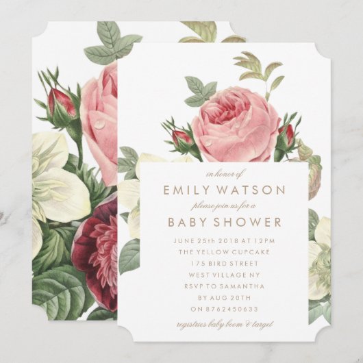 Roze Rose Bouquet Flower Baby shower Invitation Kaart (Voorkant / Achterkant)