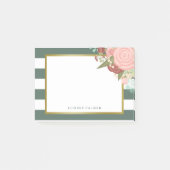 Roze Rose Bouquet & Green Stripes Aangepaste naam Post-it® Notes (Voorkant)