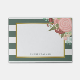 Roze Rose Bouquet & Green Stripes Aangepaste naam Post-it® Notes