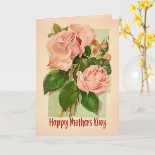 Roze Rose Bouquet  Happy Moederdag Kaart (Gele Bloem)