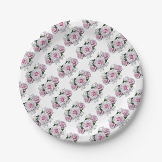 Roze Rose Bouquet Papieren Bordje (Voorkant)