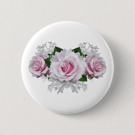 Roze Rose Bouquet Ronde Button 5,7 Cm (Voorkant)
