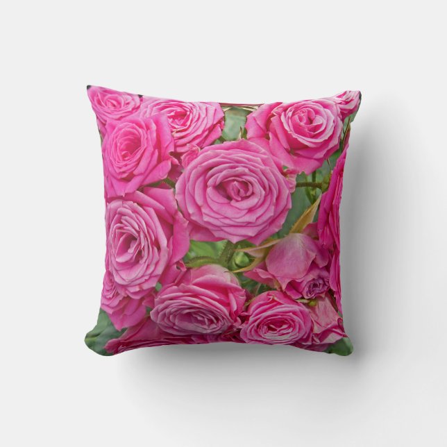 Roze Rose Bouquet Sierkussen (Voorkant)