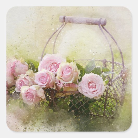 Roze Rose Bouquet Vierkante Sticker (Voorkant)