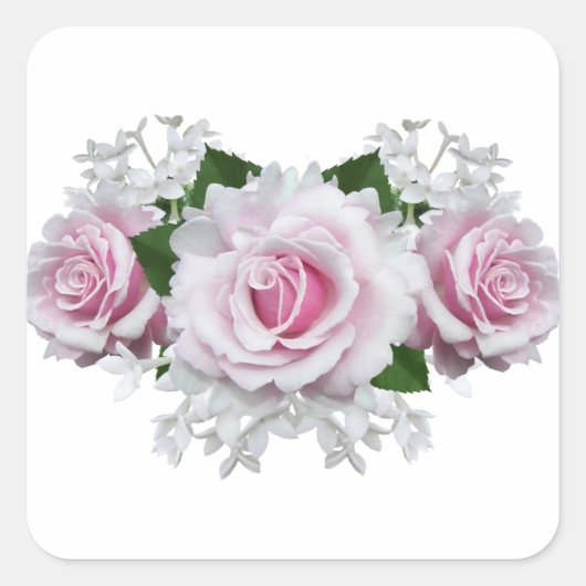 Roze Rose Bouquet Vierkante Sticker (Voorkant)