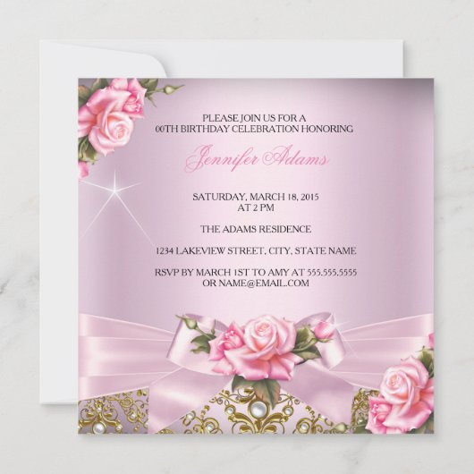 Roze Rose Bow Foto Fabulous Birthday Party Kaart (Achterkant)