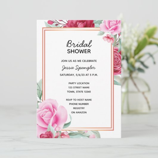 Roze Rose Bridal Shower Kaart (Staand voorkant)