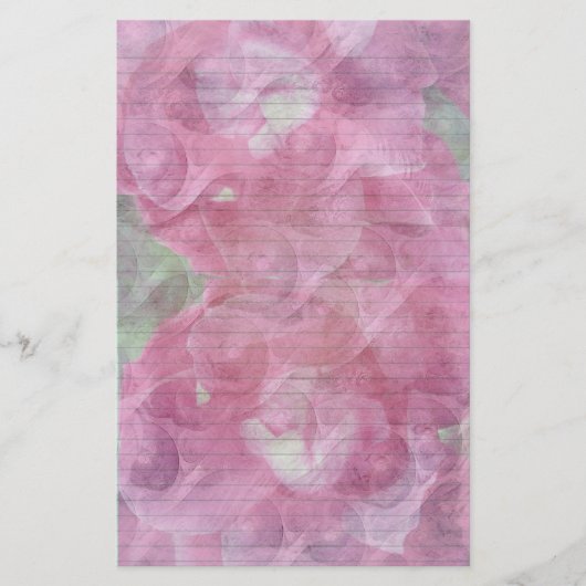 Roze Rose briefpapier - optionele lijnen (Voorkant)