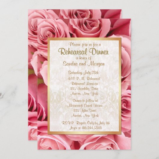 Roze Rose bruiloft repetitie diner Kaart (Voorkant / Achterkant)