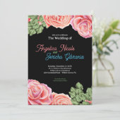 Roze Rose bruiloft thema Kaart (Staand voorkant)