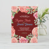 Roze Rose bruiloft thema Kaart (Staand voorkant)