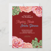 Roze Rose bruiloft thema Kaart (Voorkant)