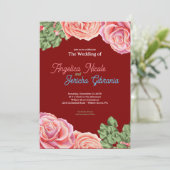 Roze Rose bruiloft thema Kaart (Staand voorkant)