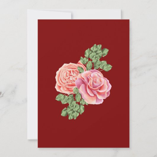 Roze Rose bruiloft thema Kaart (Achterkant)