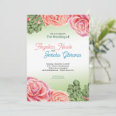 Roze Rose bruiloft thema Kaart (Staand voorkant)