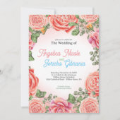 Roze Rose bruiloft thema Kaart (Voorkant)