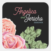 Roze Rose bruiloft thema Vierkante Sticker (Voorkant)