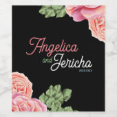 Roze Rose bruiloft thema Wijn Etiket (Enkel label)