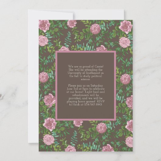 Roze Rose  bruin Afstuderen Aankondiging (Achterkant)