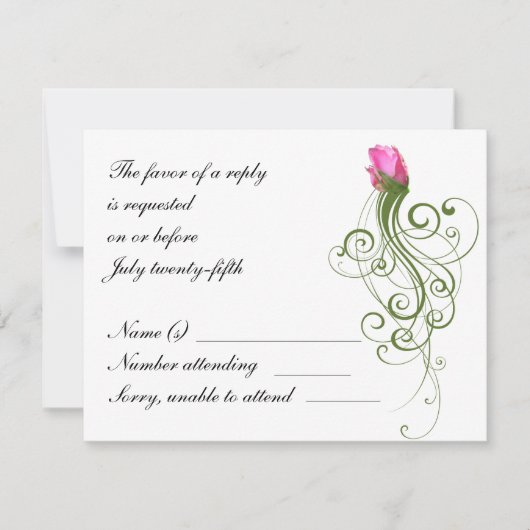 Roze Rose Bud Flourish RSVP-kaart RSVP Kaartje (Voorkant)