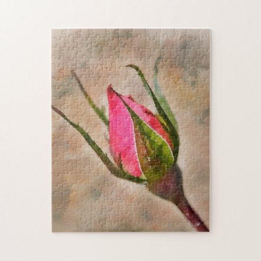 Roze Rose Bud Garden Waterverf stijl kunst Legpuzzel (Verticaal)