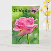 Roze Rose Bud Openen Art Verjaardag Kaart (Gele Bloem)