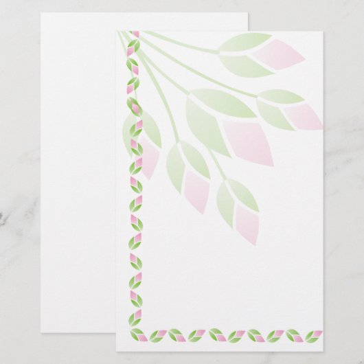 Roze Rose Buds Stationery-Floral Briefpapier (Voorkant / Achterkant)