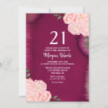 Roze Rose Burgundy Paars 21st Birthday Invite Kaart<br><div class="desc">Roze Rose Burgundy Paars 21st Birthday Noite Hand-schilderde waterverf floral design Zie bijbehorend collectie in niche en nestwinkel</div>