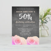 Roze Rose Chalkboard Floral 50ste verjaardagsfeest Kaart (Staand voorkant)