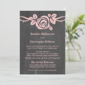 Roze Rose Chalkboard Wedding Invite Kaart (Staand voorkant)